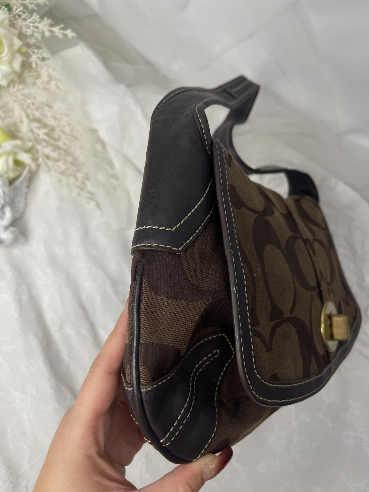Vintage Coach Brown Signature Flap Shoulder Bag 2