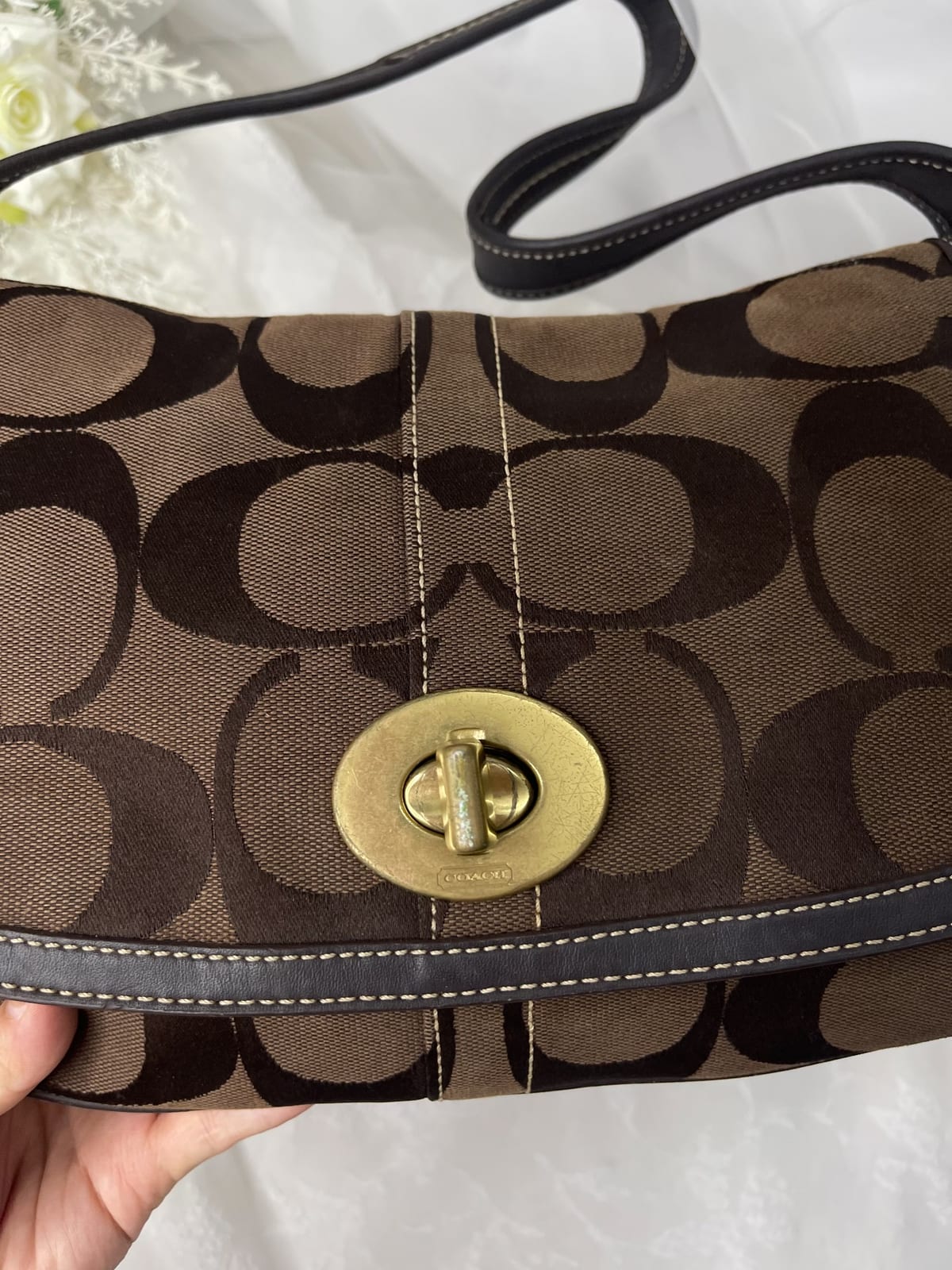 Vintage Coach Brown Signature Flap Shoulder Bag 3