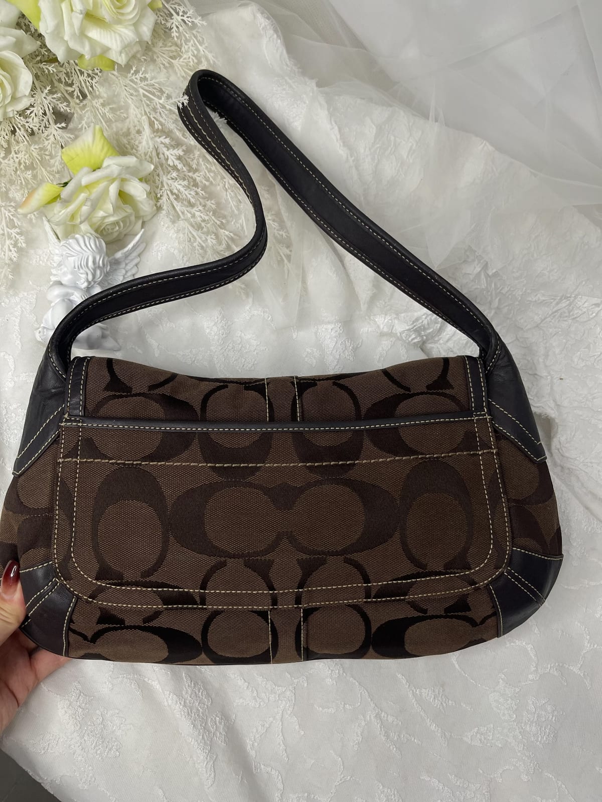 Vintage Coach Brown Signature Flap Shoulder Bag 5